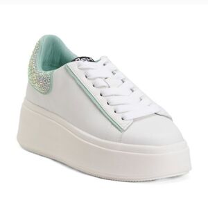 NEW ASH Leather Move Strass Platform Sneakers White/mint for women